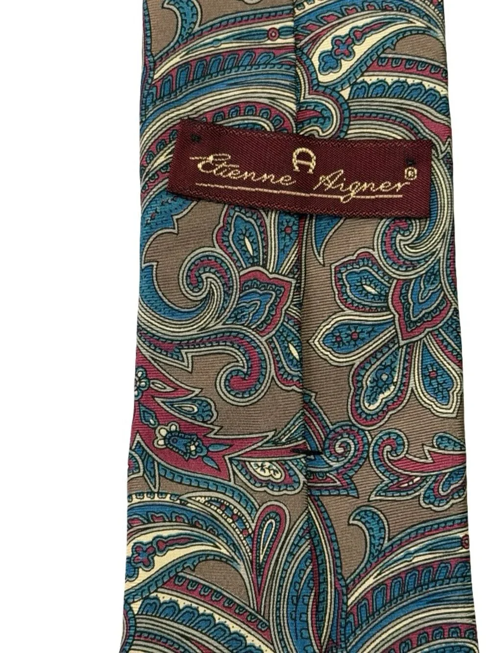 Etienne Aigner Paisley Necktie Vintage Brown Teal Burgundy Men's Tie 57x3